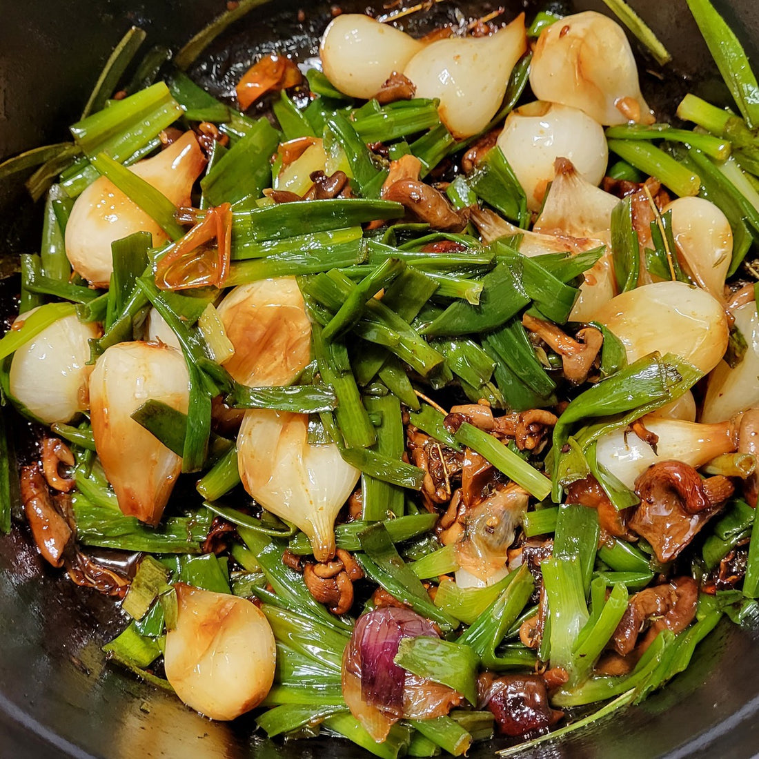 Roasted Knob Onions w/ Mushrooms & Cherry Tomatoes